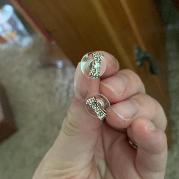 SOLD Kate Spade Ready Set Bow Pave Bow Studs and Bangle Bracelet in Rose Gold - Picture 3 of 3